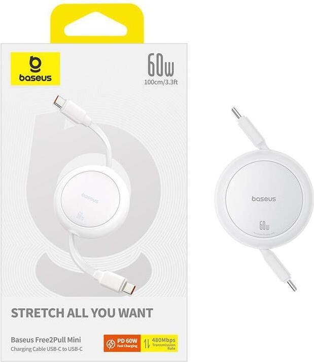 Produktbild Baseus Free2Pull Mini USB-C to USB-C USB cable, 60W, 1, (white) (1 m, 60 W)