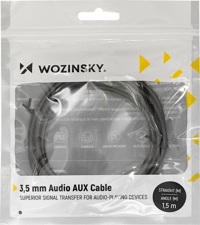 Produktbild Wozinsky AUX cable angled (male-male) mini jack cable 1.5 m black (1.50 m, AUX Kabel)