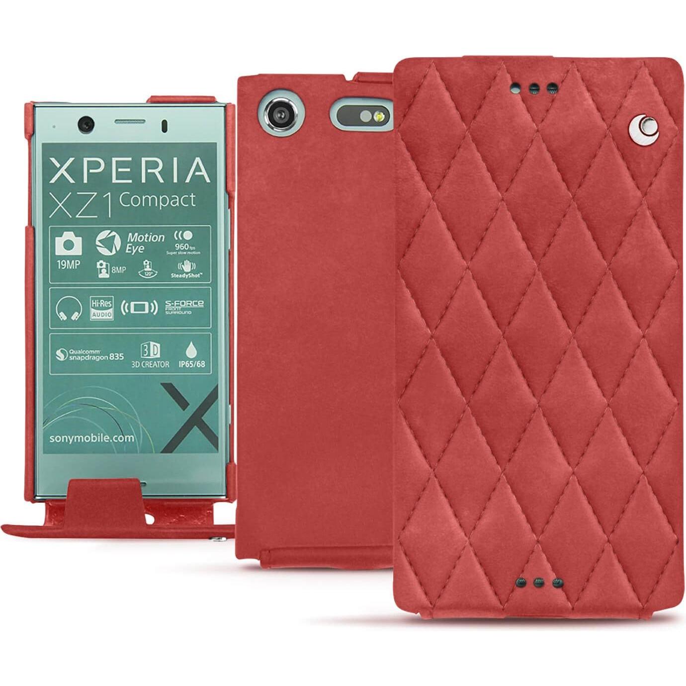 Noreve Lederschutzhülle vertikal (Sony Xperia XZ1 Compact), Smartphone Hülle, Rot