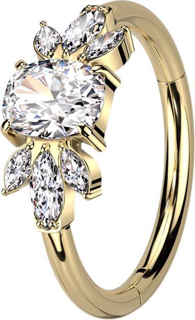 Actual product image Star Piercing Micro Segment Ring hinged gold-plated crystal with emerald cut and six ovals crystals silver (without brass, Titanium)
