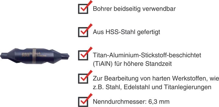 Produktbild Paulimot Zentrierbohrer 6,3 mm TiAlN-beschichtet (6,3 mm)