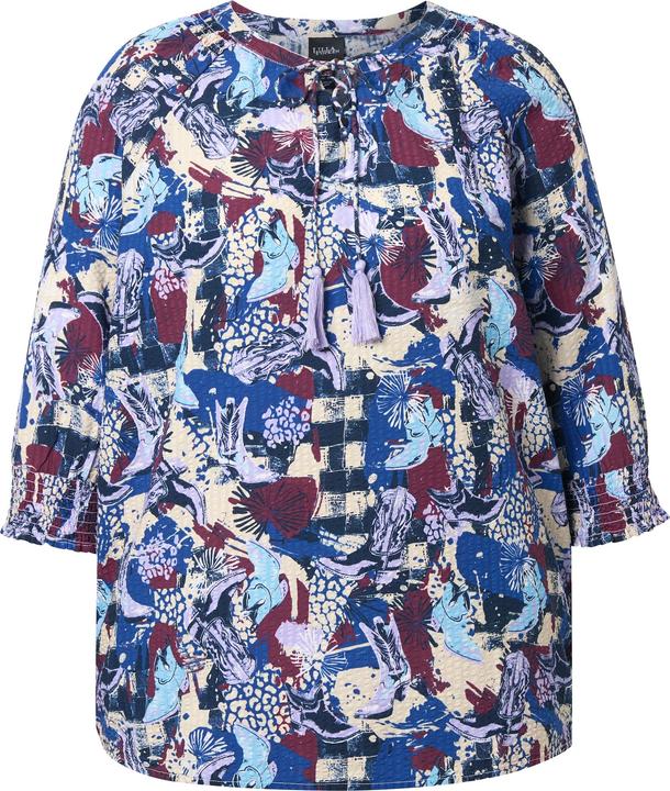 Immagine prodotto Ulla Popken Blusa dal taglio oversize con Cupro, allacciatura, scollo a girocollo e maniche a 3/4 (42, 44)