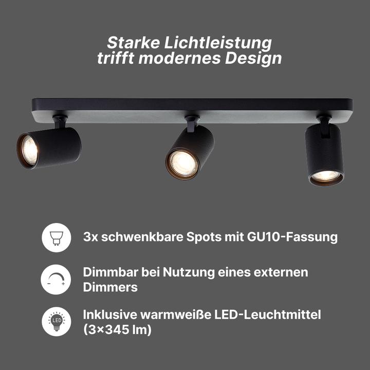 Produktbild Brilliant Plafondspot Marty GU10 3x5W 3000K - Zwart (345 lm, GU10)
