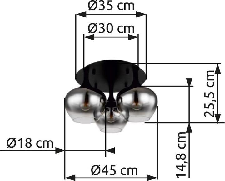 Actual product image Globo Ceiling light Maxy black matt 3xE27 (E27)