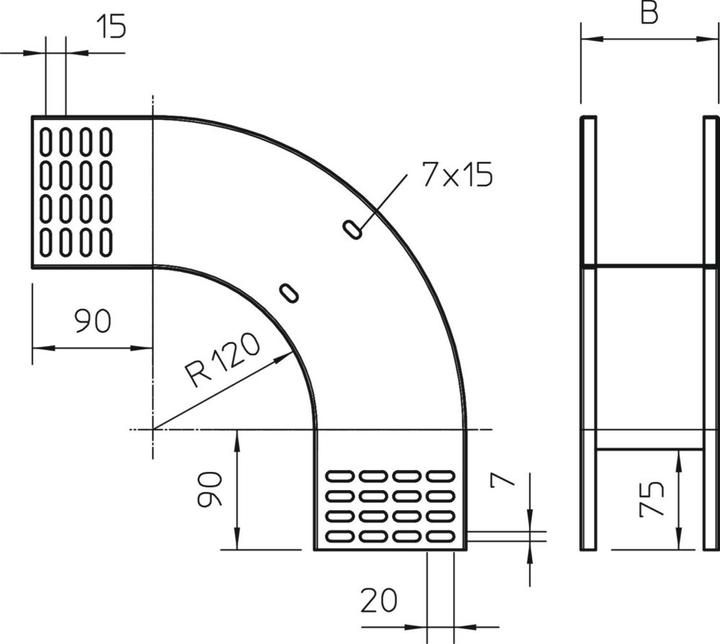 Produktbild OBO Bettermann OBO RBV 120 F FT Vertikalbogen 90Â° fallend 110x200 Stahl (11 cm)