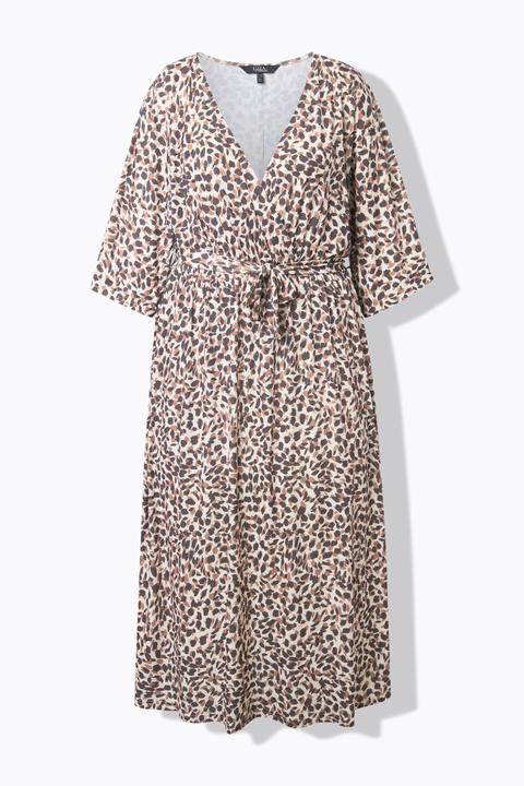 Produktbild Ulla Popken Maxikleid, Leomuster, V-Ausschnitt, 3/4-Kimonoärmel (50, 52)