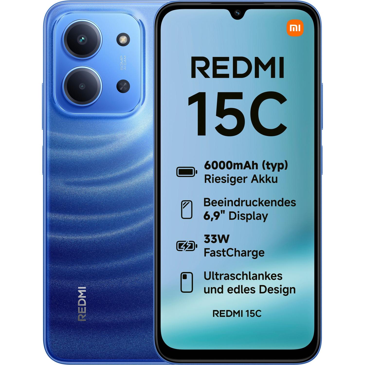 Xiaomi Redmi 15C 4G (128 GB, Moonlight Blue, 6.90", Dual SIM, 4G), Smartphone, Blau