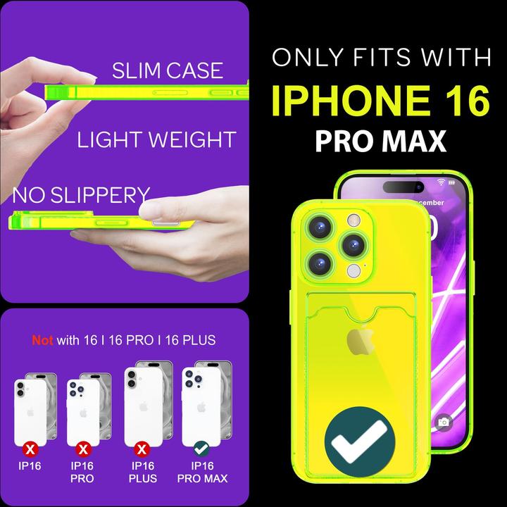 Immagine prodotto Nalia Portacarte trasparente in silicone trasparente al neon (Apple iPhone 16 Pro Max)