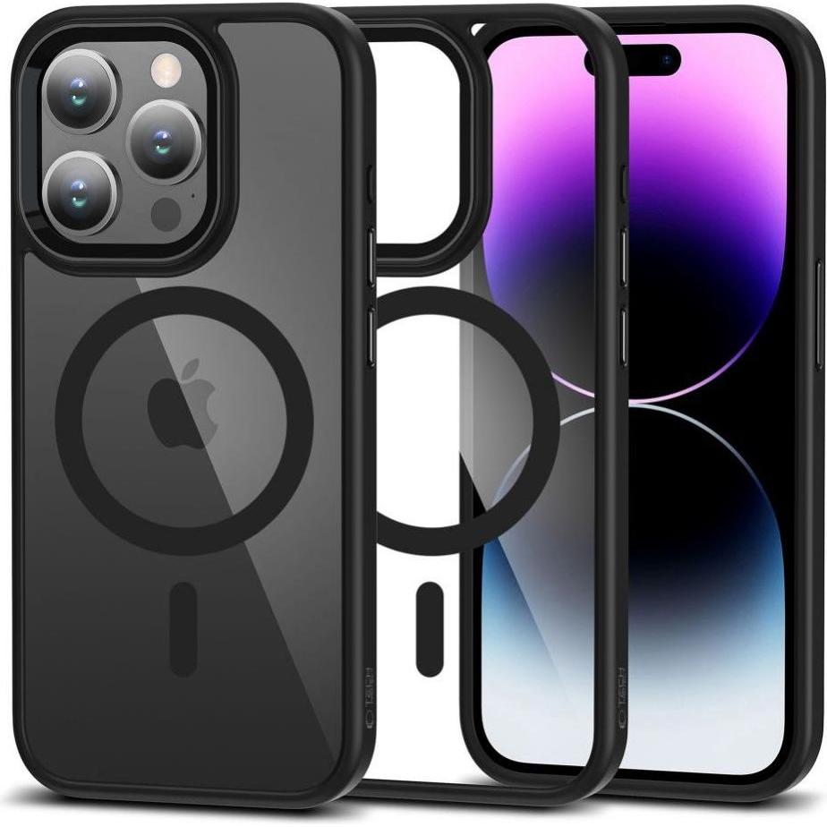 Tech-Protect MagMat MagSafe case for iPhone 15 Pro Max - transparent and black (Apple iPhone 15 Pro Max), Smartphone Hül...