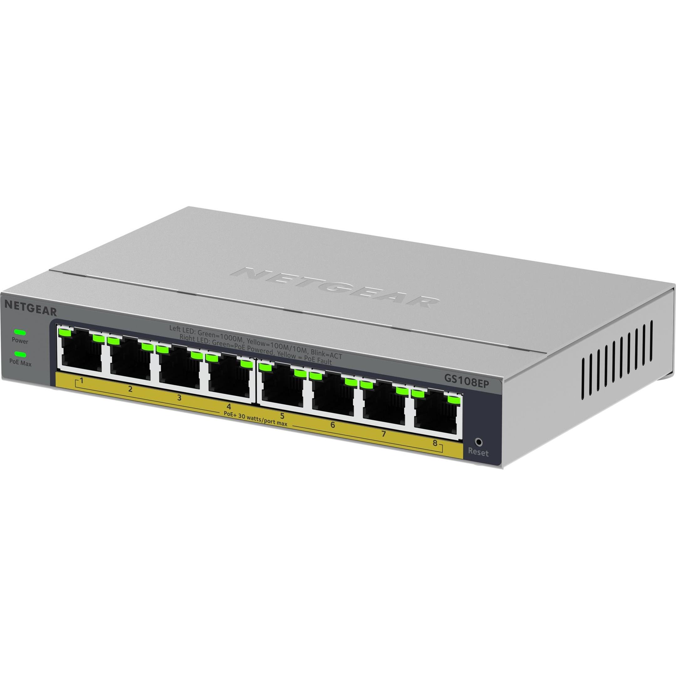 Netgear GS108EP (8 Ports), Netzwerk Switch, Grau