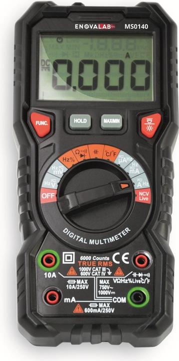Immagine prodotto Enovalab MS0140 - Multimetro digitale TrueRMS, 6.000 conteggi, 600 V, 10 A, NCV