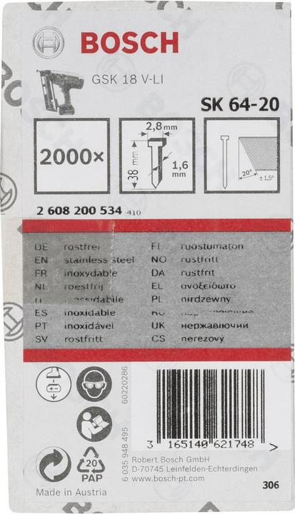 Produktbild Bosch Professional Zubehör Senkkopf-Stift SK64 20NR, 38 mm Edelstahl