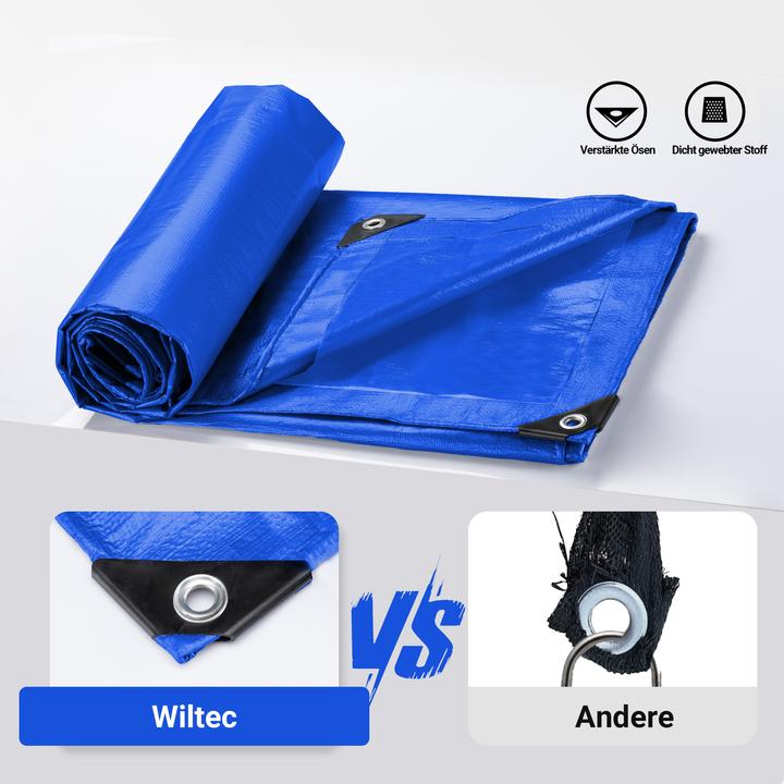 Produktbild Wiltec Abdeckplane wetterfest blau 3x2m PE Plane mit Ösen 240g/m² Gartenplane (3 x 2 m)
