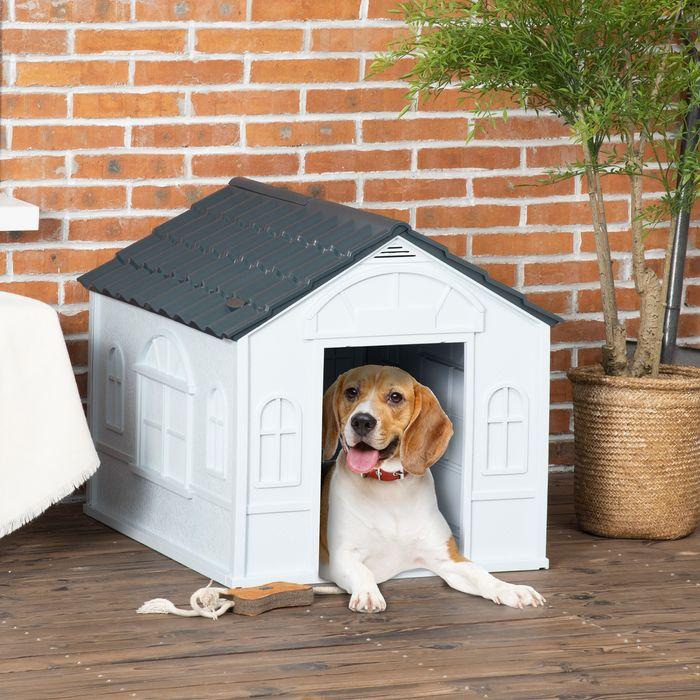 Produktbild Swisshandel24 Hundehütte, Hundehaus mit Satteldach, wetterfest Kleintierhaus Hundehütte Grau (Hundehütte)