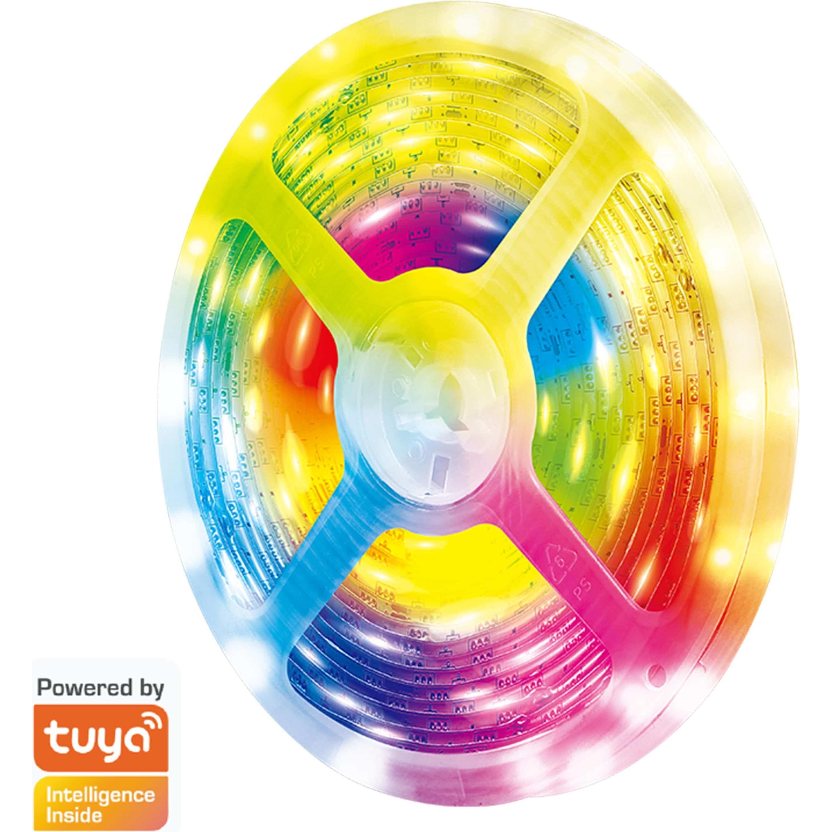 LogiLink, LED Streifen, Wi-Fi Smart RGB-LED-Band, selbstklebend, Tuya kompatibel, 5 m (500 cm, Indoor)