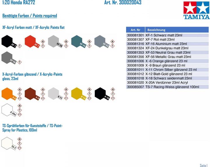 Immagine prodotto Tamiya Modello di auto 1:20 Honda RA272
