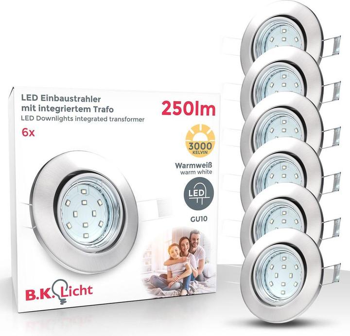 Immagine prodotto B.K.Licht Set di luci da incasso a LED, nichel opaco, 6xLED/GU10/2,9W (260 lm, GU10)