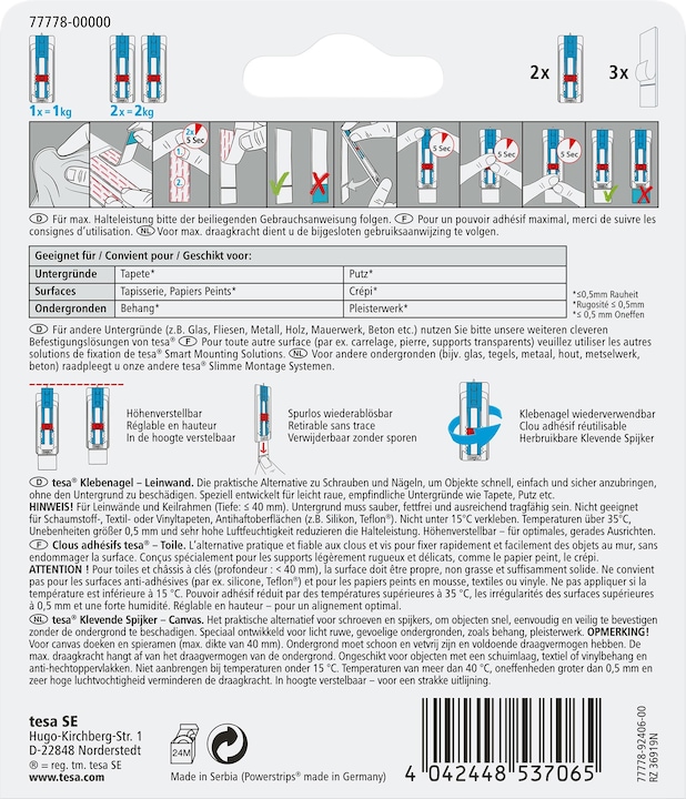 Image du produit tesa Clou adhésif pour papier peint et plâtre, idéal pour les toiles et les châssis