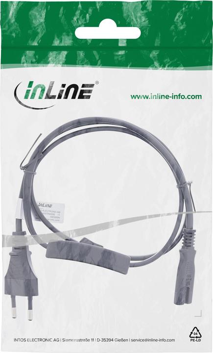 Produktbild InLine ® Euro Netzkabel mit Schalter, CEE7/16 zu IEC-C7, schwarz, 1m (1 m)