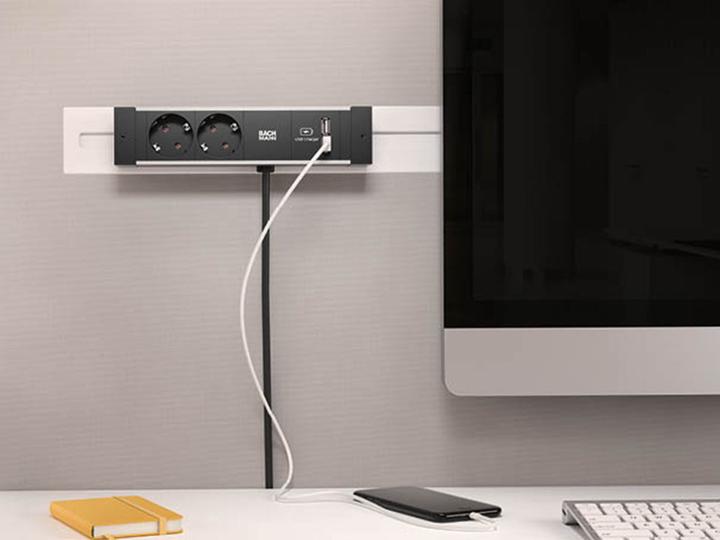 Image du produit Bachmann DESK RAIL 2x contact de protection 1x USB Charger 1x ABD (2x, CEE 7/3, 2 m)