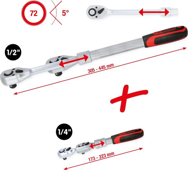 Produktbild KS Tools 1/4 + 1/2 Teleskop-Umschaltknarren-Satz, 2-tlg (1/2", 1/4")