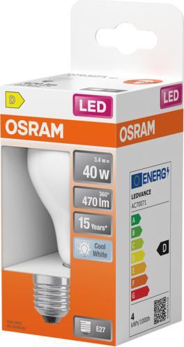 Image du produit Osram LED Leuchtmittel LED Retrofit CLASSIC A 3.4W 840 Frosted E27 Neutralweiss 4099854466731 (E27, 470 lm, 6x)