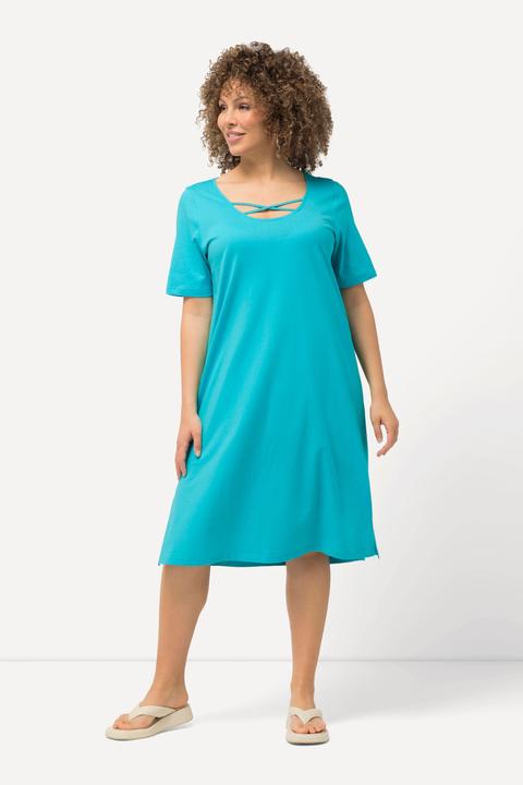 Produktbild Ulla Popken Jerseykleid, Zierbänder, A-Linie, Rundhals, Halbarm (46, 48)