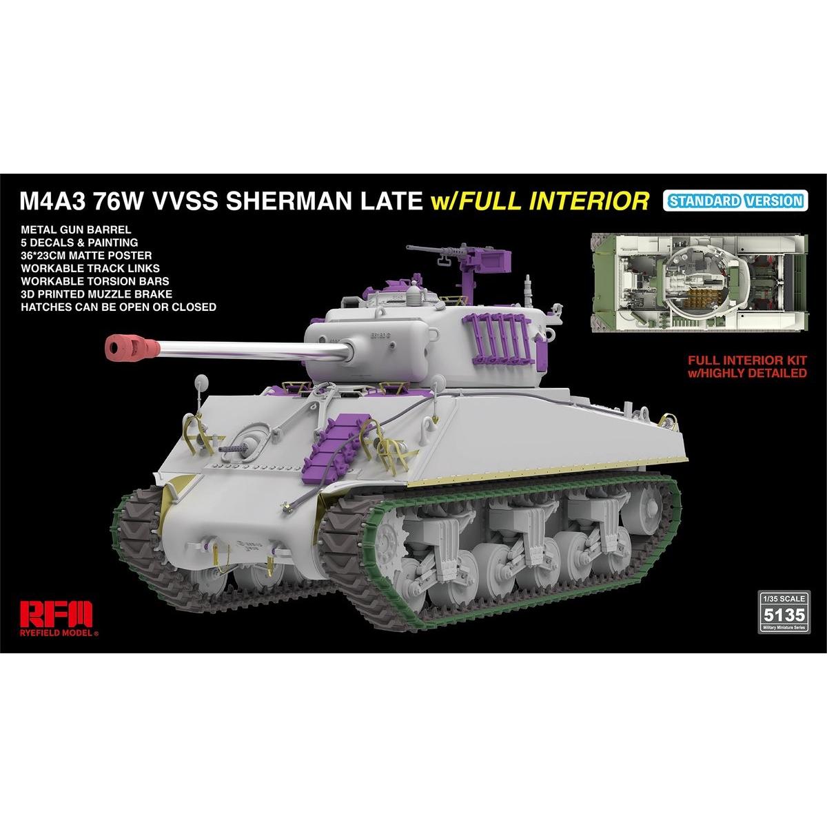 Rye Field Model Kit Modello Carro Armato Sherman M4A3 76W VVSS (RFM5135)