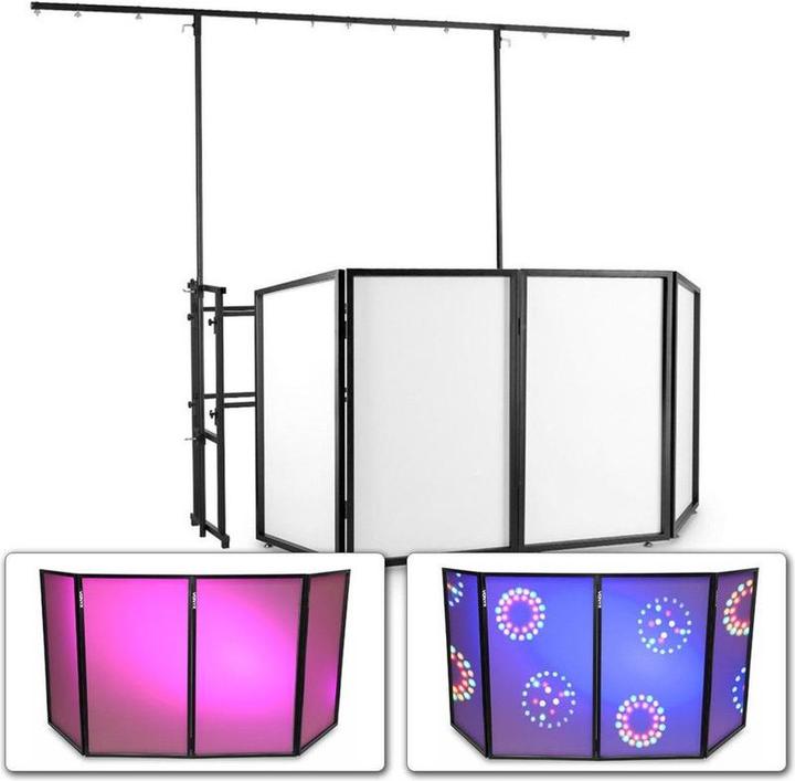Vonyx mobile DJ Booth with furniture, desk and lights