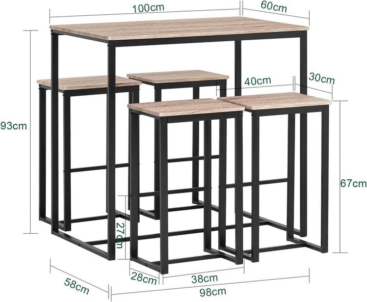Produktbild SoBuy Bartisch mit 4 Hockern (100 x 60 x 96 cm)
