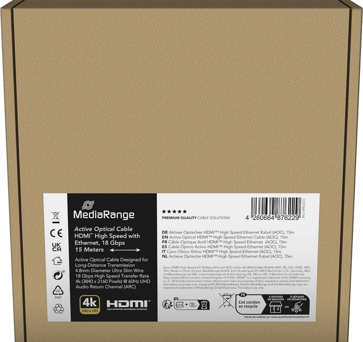 Produktbild MediaRange HDMI High Speed Ethernet Kabel AOC 18Gibt/s 15m (15 m, HDMI)