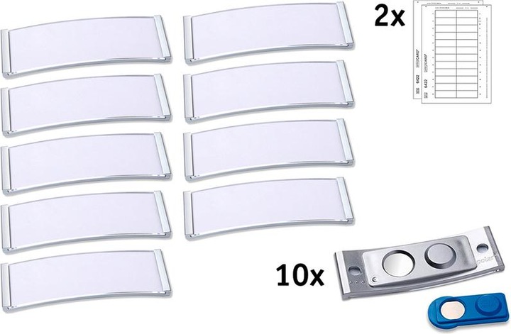 Actual product image Badgepoint POL20MA66-10DR Name badges, 64 x 22 mm, metal-coloured