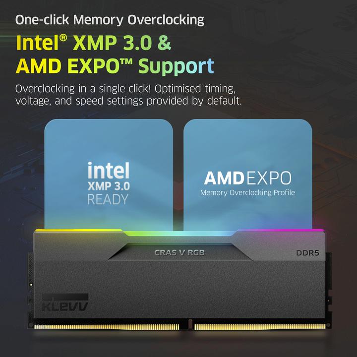 Produktbild Klevv 32GB (16GBx2) DDR5 CRAS V 6000MT/s Black Kit (2 x 16GB, 6000 MHz, DDR5-RAM, DIMM)