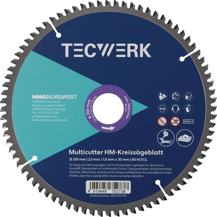 Tecwerk Tisch-/Kappkreissägeblatt Aussen-Ø 216 mm Zähnezahl 60 HLTCG Bohrung 30 mm Schnittbreite 2,5 mm