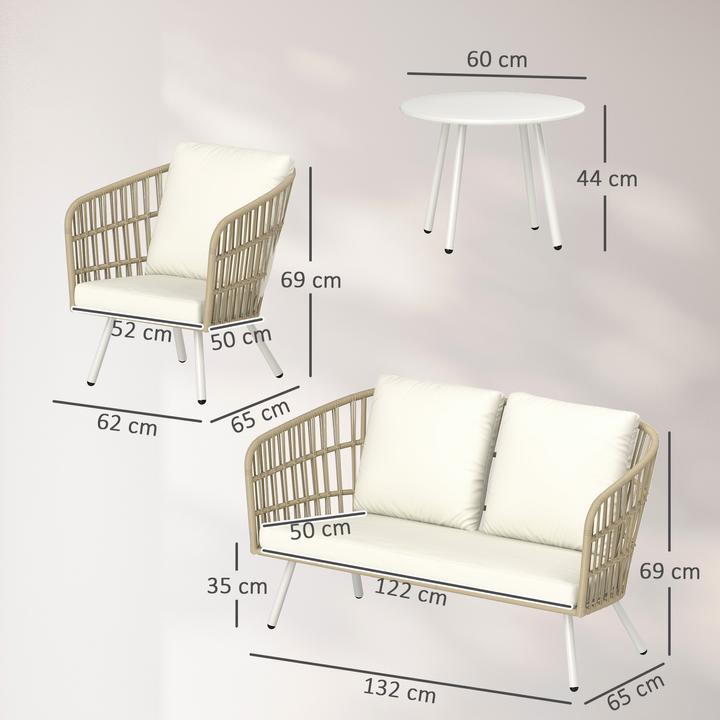 Actual product image Outsunny Rattan Gartenmöbel-Set Stahl, PE-Rattan Khaki
