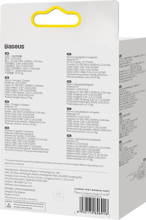 Produktbild Baseus Compact Charger 2U 10.5W EU White (10.50 W, 1 Port)