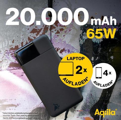 Produktbild Aqiila Powerbird B20B+ - Powerbank 20000 mAh, 65W - Black (20000 mAh, 65 W, 74 Wh)