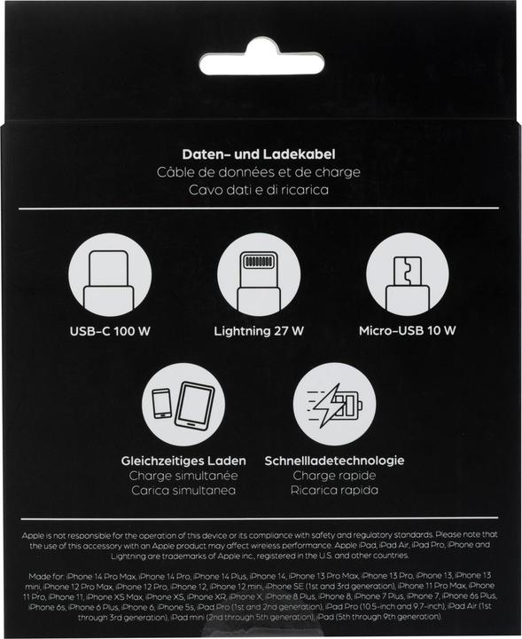 Immagine prodotto Onit USB A/USB C – USB C/Ligthning/Micro USB B (2 m, USB 2.0, 100 W)