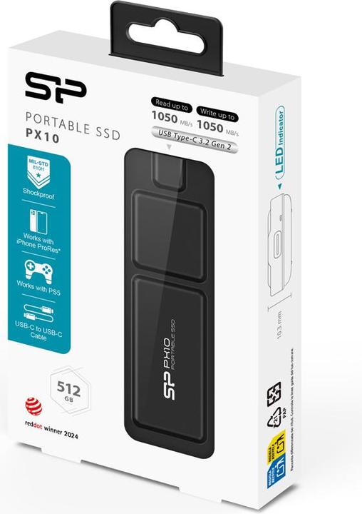 Immagine prodotto Silicon Power 512GB Portable Stick SSD USB 3.2 PX10 Nero (0.51 TB)