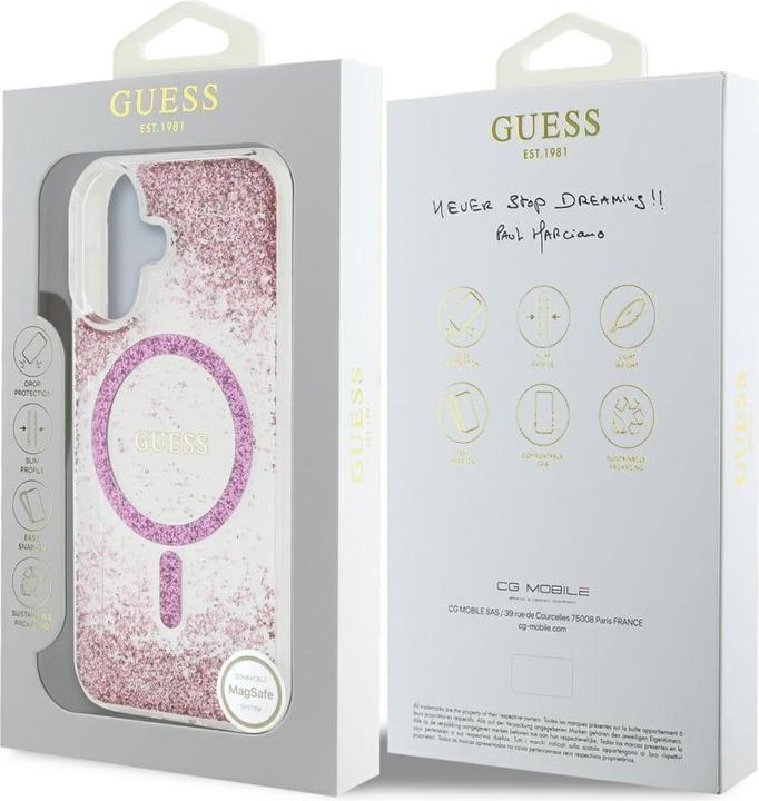 Produktbild Guess HC Resin Bottom Glitter MagSafe iPhone 16 Case - Pink (Apple iPhone 16)