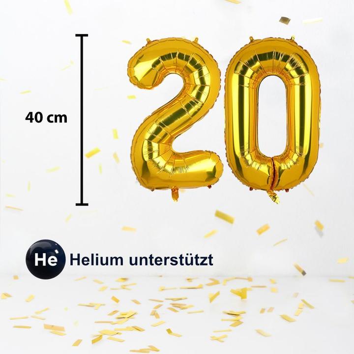 Produktbild Hermex Folienballon Zahl 20 Zahlenballon Heliumballon Luftballon Golden 40cm (1 x)