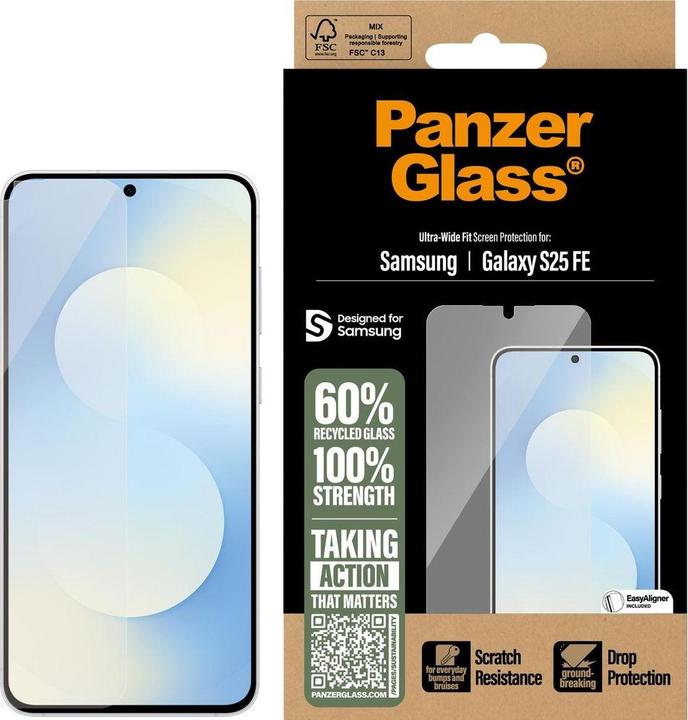 Produktbild PanzerGlass Screen Protector Samsung Galaxy S25 FE Ultra-Wide Fit w. EasyAligner (1 Stück, Samsung Galaxy A25 5G)