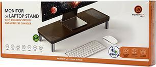 Produktbild Powerton ERGO DOKY Ständer mit Dockingstation und kabelloser Ladefunktion, grau + dunkle Holzdekor