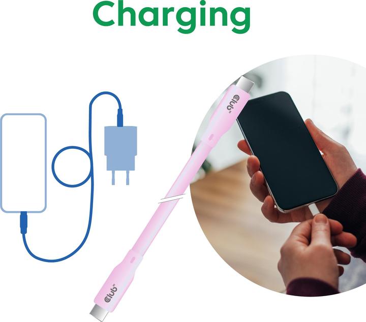 Produktbild Club 3D Club3D Lifestyle USB-C Kabel PD 240W,20Gbps 2m pink St/St retail (2 m, 240 W)