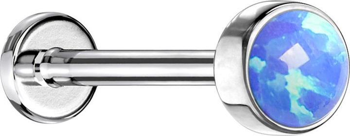 Immagine prodotto Star Piercing Micro Threadless Labret argento cilindro piatto con blu opale (senza ottone, Acciaio chirurgico 316L)