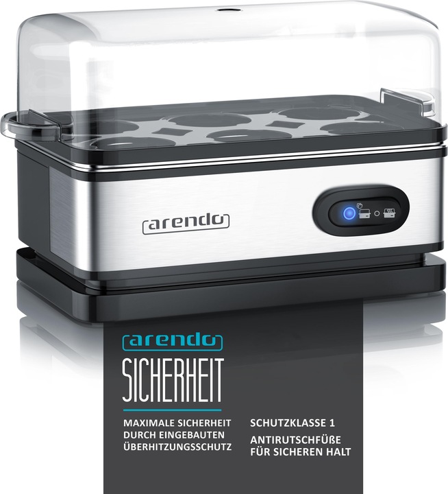 Produktbild Arendo Edelstahl Eierkocher 6-fach, 400 W, Edelstahl, Warmhaltefunktion, Härtegrad einstellbar, silber