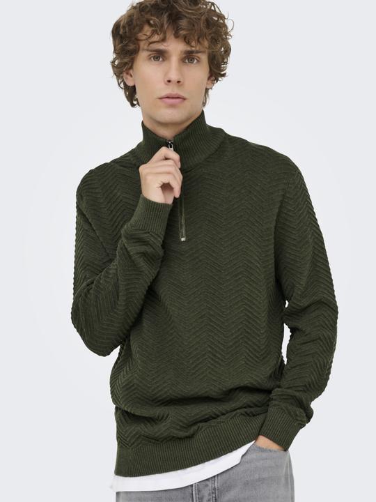 Produktbild Only & Sons Onsmace Reg 12 Herringbon Half Zip Knit (3XL)