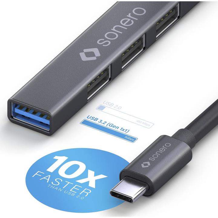 Produktbild Purelink sonero USB 3.2 Gen1x1 Hub - 4 Port USB-C Stecker - 1,00m - Space Grey (USB-C, 4 Ports)