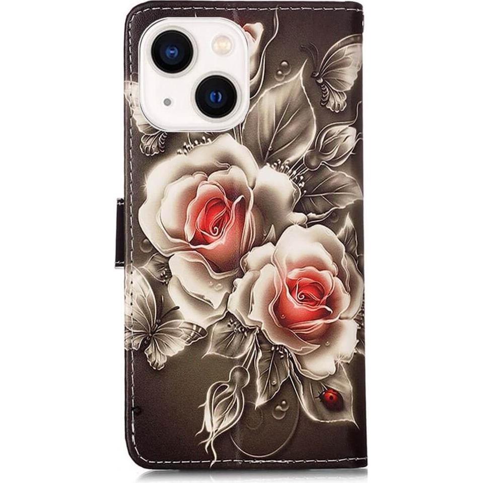 Cover-Discount iPhone 15 Plus - Leder Etui Hülle Rosen (Apple iPhone 15 Plus), Smartphone Hülle, Rosa