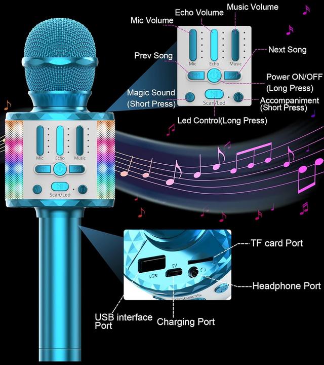 Produktbild MicQutr Karaoke-Mikrofon mit Bluetooth und LED Lichtern